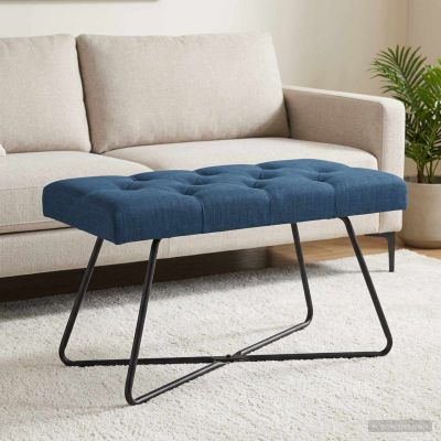 vidaXL Lavica s gombíkovým prešívaním Modrá 80 x 40 x 46 cm Látka