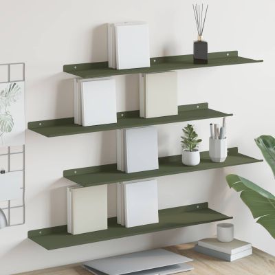 vidaXL Závesná polica 4 pcs Olivová zelená 80 x 18 x 2,5 cm Oceľ