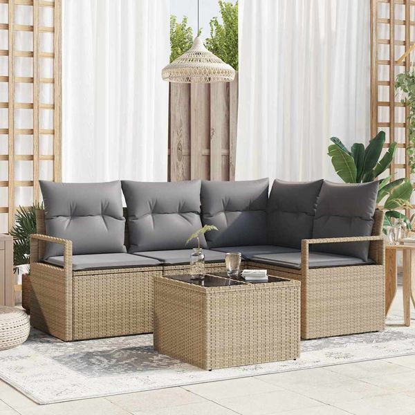vidaXL Sada pohoviek 5 pcs Béžová polyratan