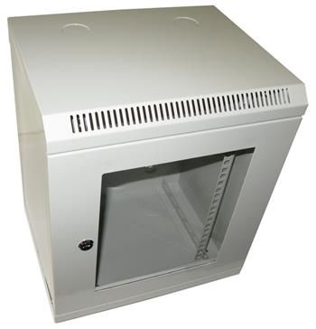 XtendLan Skříň 10", 12U, 280x350, šedý, prosklený Rozvadec, 10", na stenu, jednodílný, výška 12U, 350 x 280, sklenené dvere, plexisklo, nosnost 50kg, šedý