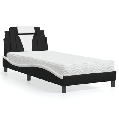 vidaXL Posteľ Viana s matracom čierno-biela 90x190 cm umelá koža