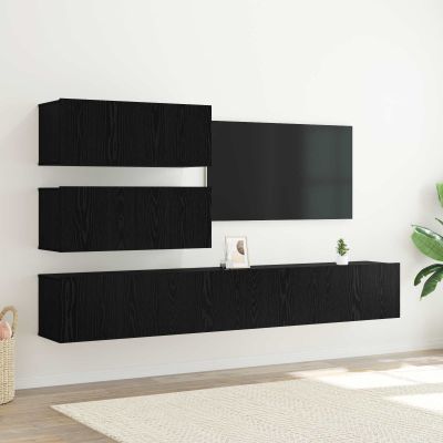 vidaXL Zostava TV skriniek Nástenný 4 pcs Čierny dub Kompozitné drevo