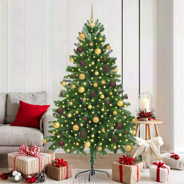 vidaXL Vianočný stromček s 300 LED-i so stojanom Zelená 180 cm PE