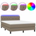 vidaXL Posteľ boxsping s matracom a LED sivohnedá 140x200 cm látka