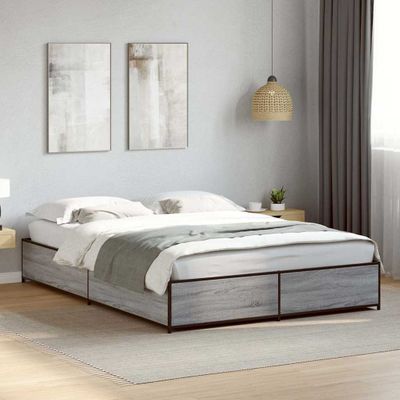 vidaXL Posteľný rám sivý sonoma 150x200 cm kompozitné drevo a kov