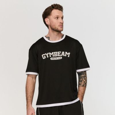 Tričko Oversized Varsity Black - GymBeam, veľkosť M, 92 % polyester 8 % elastane