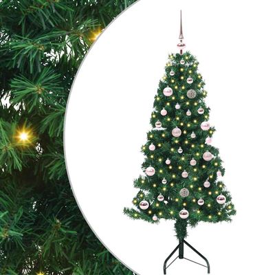 vidaXL Rohový umelý vianočný strom s 150 LED-i Zelená 150 cm PVC a kov