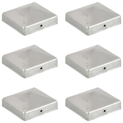 vidaXL Pyramídové krytky na plotové stĺpiky 6 ks 81x81 mm pozinkovaný kov