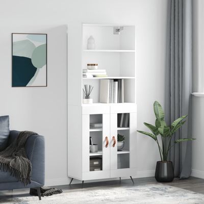 vidaXL Vysoká skrinka lesklá biela 69,5x34x180 cm spracované drevo