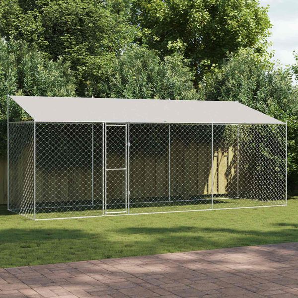 vidaXL Klietka pre psa s strechou Strieborná 600 x 200 x 256 cm