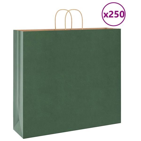 vidaXL Papierové tašky 250 ks s rúčkami, zelené, 54x15x49 cm