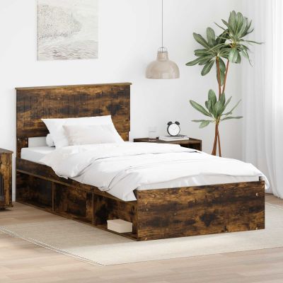 vidaXL Rám postele Dymová dub 100 x 200 cm Masívne borovicové drevo