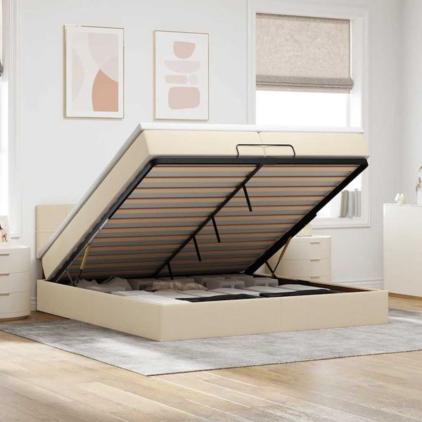 vidaXL Osmanský rám postele s matracmi krémová 200x200 cm látka