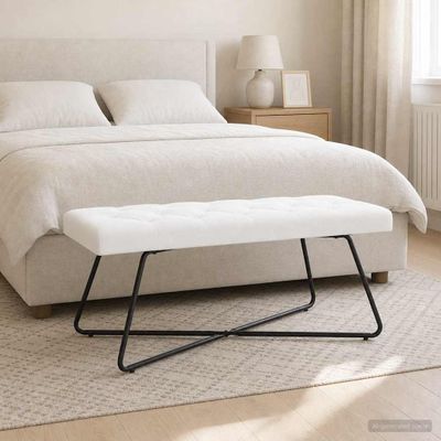 vidaXL Lavica s gombíkovým prešívaním Biela 110 x 40 x 46 cm Látka