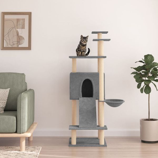 vidaXL Škrabadlo pre mačky so sisalovými stĺpikmi bledosivé 153 cm