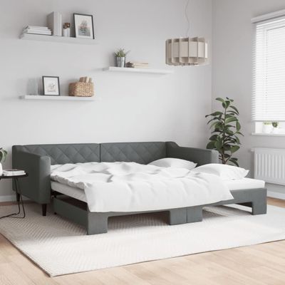 vidaXL Denná posteľ s rozkladacou posteľou tmavosivá 100x200 cm látka