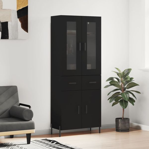 vidaXL Vysoká skrinka čierna 69,5x34x180 cm spracované drevo
