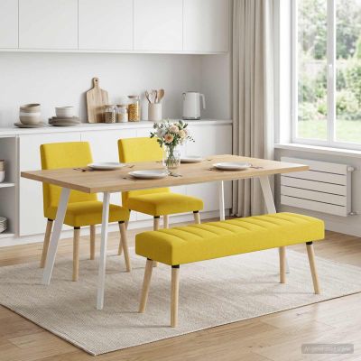 vidaXL Pruhovo prešitá lavica Svetložltá 110 x 40 x 46 cm Látka