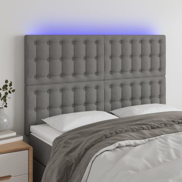 vidaXL Čelo postele s LED tmavosivé 147x16x118/128 cm látka