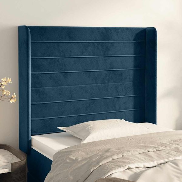 vidaXL Čelo postele so záhybmi tmavomodrá 93x16x118/128 cm zamat