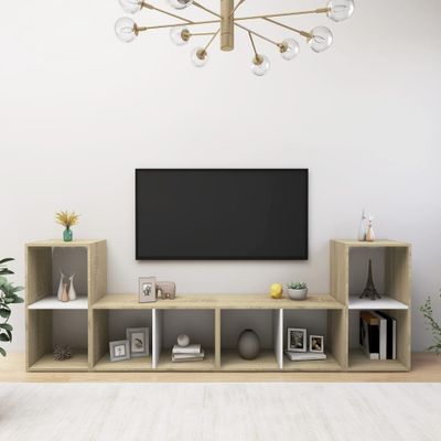 vidaXL TV skrinky 4 ks, biela+sonoma 72x35x36,5 cm, kompozitné drevo