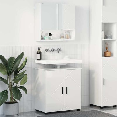 vidaXL Sada kúpeľňového nábytku Nástenný 2 pcs Vysoký lesk bielej