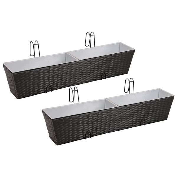 Čierny balkónový ratanový set kvetináčov 2ks 80 cm