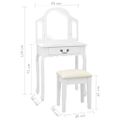 vidaXL Toaletný stolík so stoličkou biely 65x36x128 cm drevo paulovnie MDF