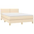 vidaXL Posteľný rám boxspring s matracom krémový 140x200 cm látka