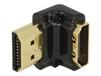 HDMI adaptér - HDMI so zdierkami (samica) do HDMI s kolíkmi (samec) - čierna - konektor 90°, podporuje 4K