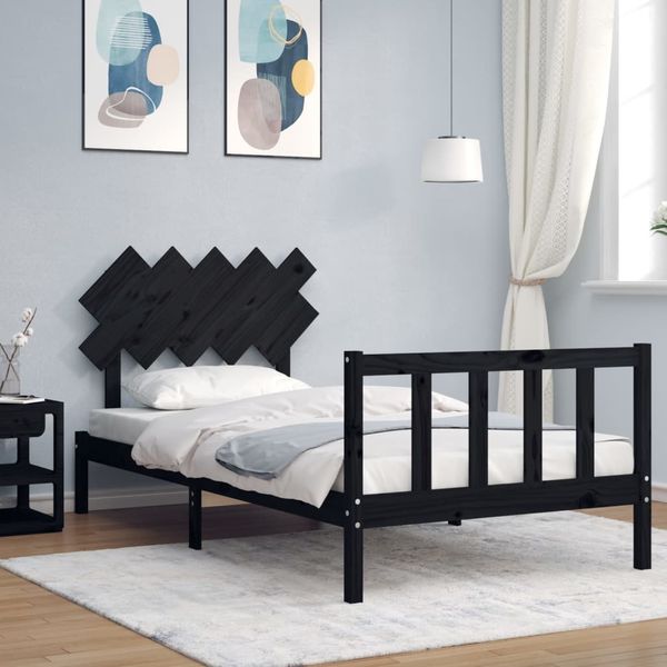 vidaXL Rám postele s čelom čierny 100x200 cm masívne drevo