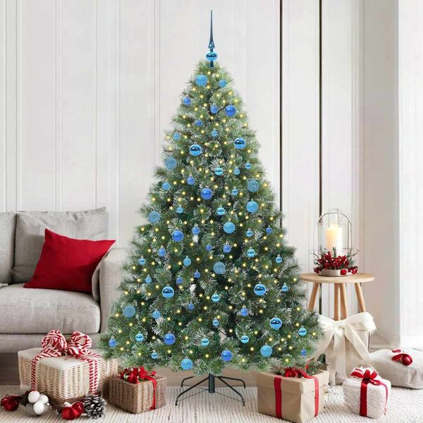vidaXL Umelý vianočný stromček s 300 LED-i Zelená 180 cm PE a PVC