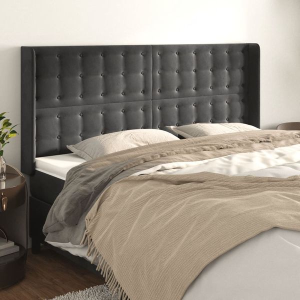 vidaXL Čelo postele so záhybmi tmavosivé 163x16x118/128 cm zamat