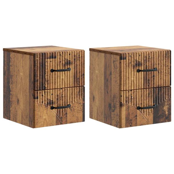 vidaXL Nástenná nočná skrinka 2 pcs Staré drevo 34,5 x 33 x 40 cm