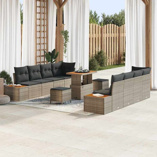 vidaXL Súprava záhradných pohoviek s vankúšom 11 pcs Sivá Poly ratan
