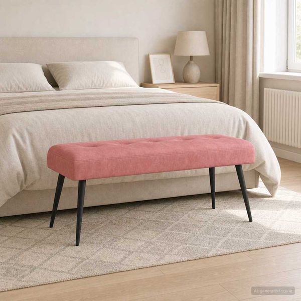 vidaXL Lavica s gombíkovým prešívaním Ružová 110 x 40 x 46 cm Zamat