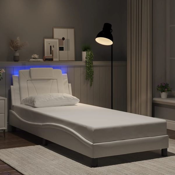 vidaXL Rám postele, Viana, s LED bez matraca, biely 90x200 cm