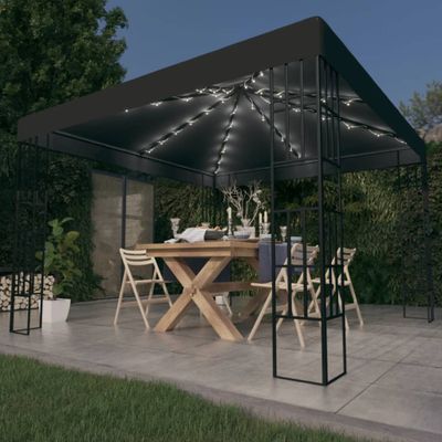 vidaXL Altánok s LED reťazou 3x3 m, antracitový