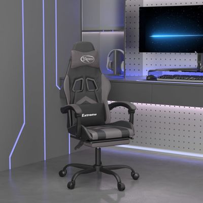 vidaXL Otočná herná stolička s podnožkou čierna a sivá umelá koža