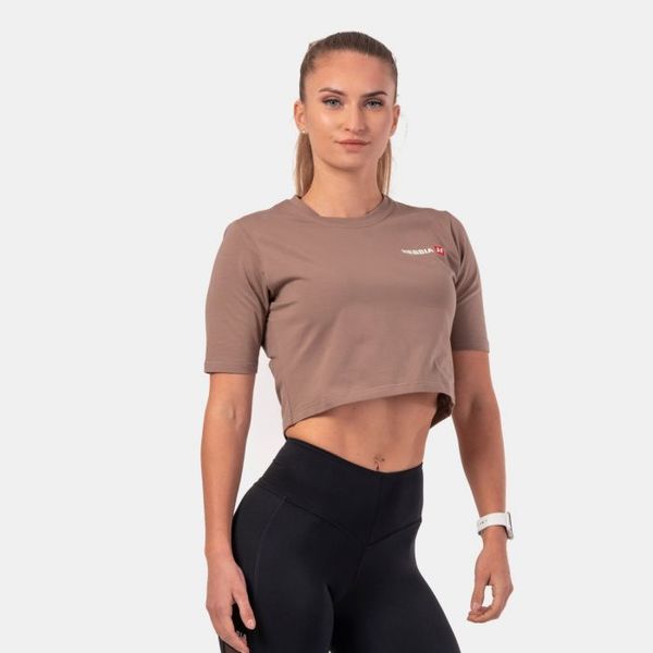 Dámske tričko Crop Top Minimalist Logo Brown - NEBBIA, veľkosť M