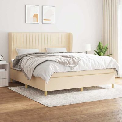 vidaXL Posteľný rám boxspring s matracom krémový 180x200 cm látka