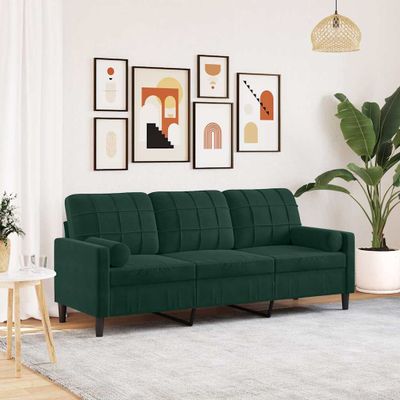 vidaXL 3-miestna pohovka s vankúšmi tmavozelená 180 cm zamat