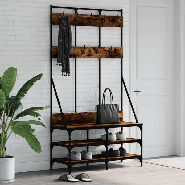 vidaXL Vešiak na šaty s botníkom dymový dub 100x40x184 cm
