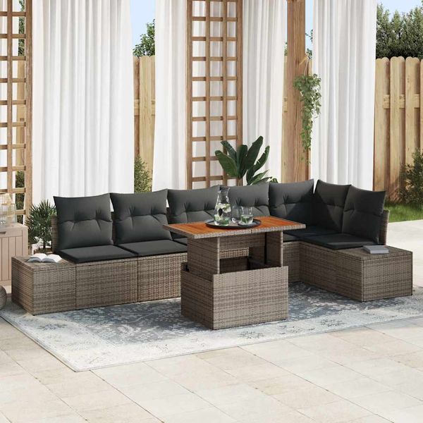 vidaXL Súprava záhradných pohoviek s úložiskom 7 pcs Sivá Poly ratan