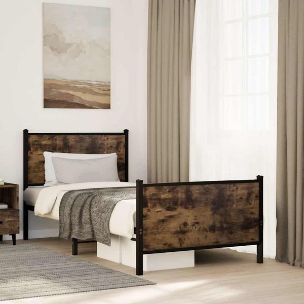 vidaXL Kovový posteľný rám bez matraca dymový dub 80x200 cm