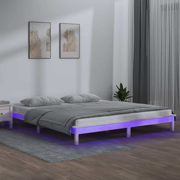 vidaXL Posteľný rám s LED biely 120x190cm malé dvojlôžko masívne drevo