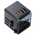 YESIDO MC24UNIOVERSAL ADAPTER UK/EU/US/AUX MAX 8A (3xUSB + USB-C) ČIERNA