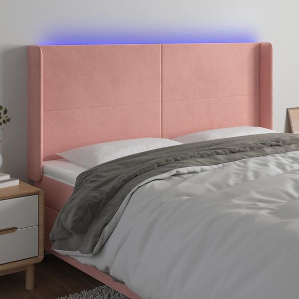 vidaXL Čelo postele s LED ružové 203x16x118/128 cm zamat