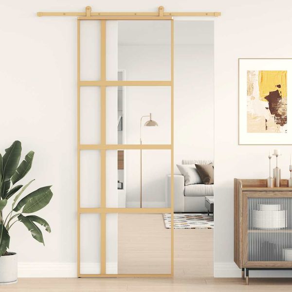 vidaXL Posuvné dvere zlaté 76x205 cm číre ESG sklo a hliník