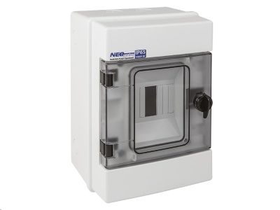 Rozvádzač RH-4 NEO pre fotovoltaiku plast. / IP65 / 1000V DC / 500V AC / 1x4 nástenný / priehľadné dvere